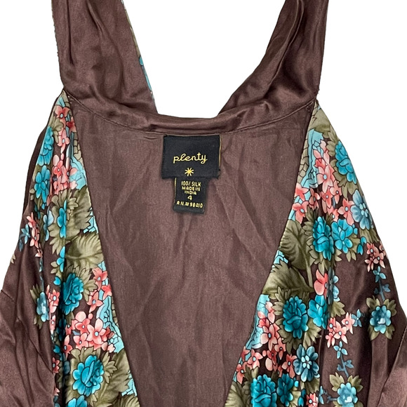 Plenty By Tracy Reese Anthroplogie Womens Top Size 4 Brown Multi Floral Silk - Picture 2 of 7